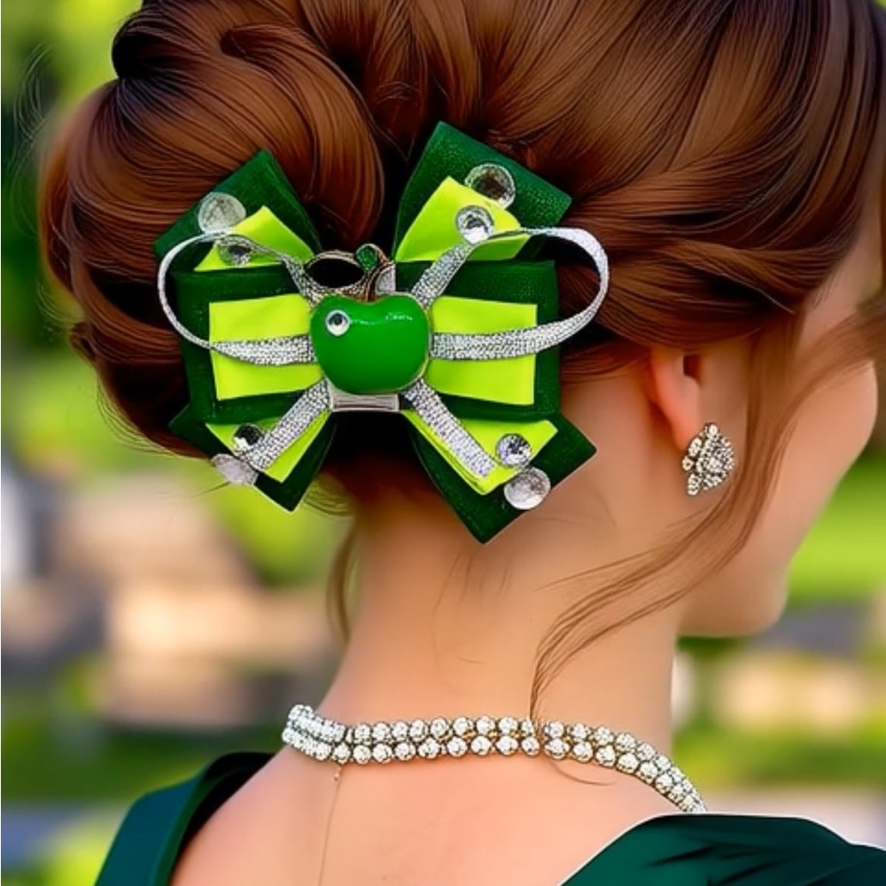 Green and Silver Kids Hair Bow